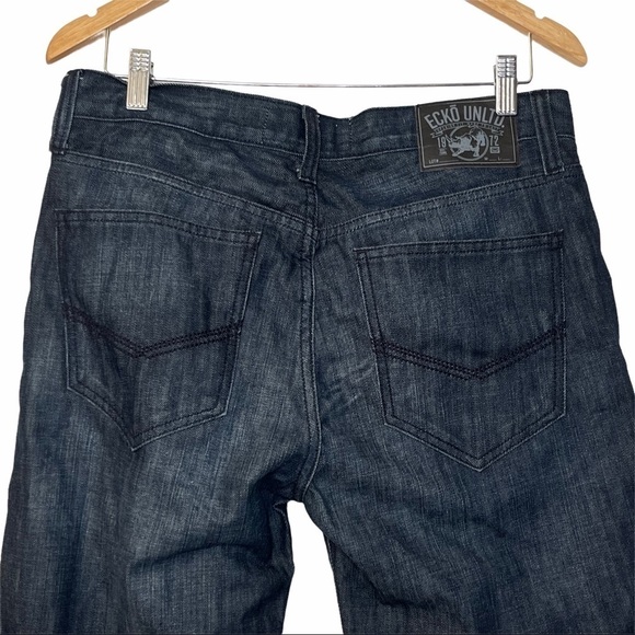 ECKO UTLD 759 Relaxed Fit Creased Straight Leg Blue Dark Wash Denim Jean… - Picture 10 of 13